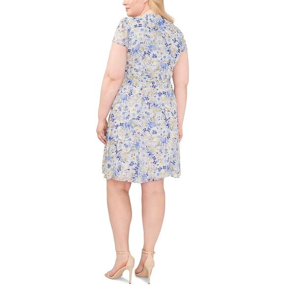 MSK Plus Size Metallic Floral-print Cap-sleeve Shirtdress | 1X - Picture 2 of 2